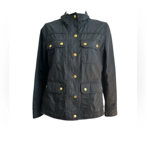 Ladies J Crew Resin-coated Black Twill Field Jacket, Petite Small - Picture 4 of 10